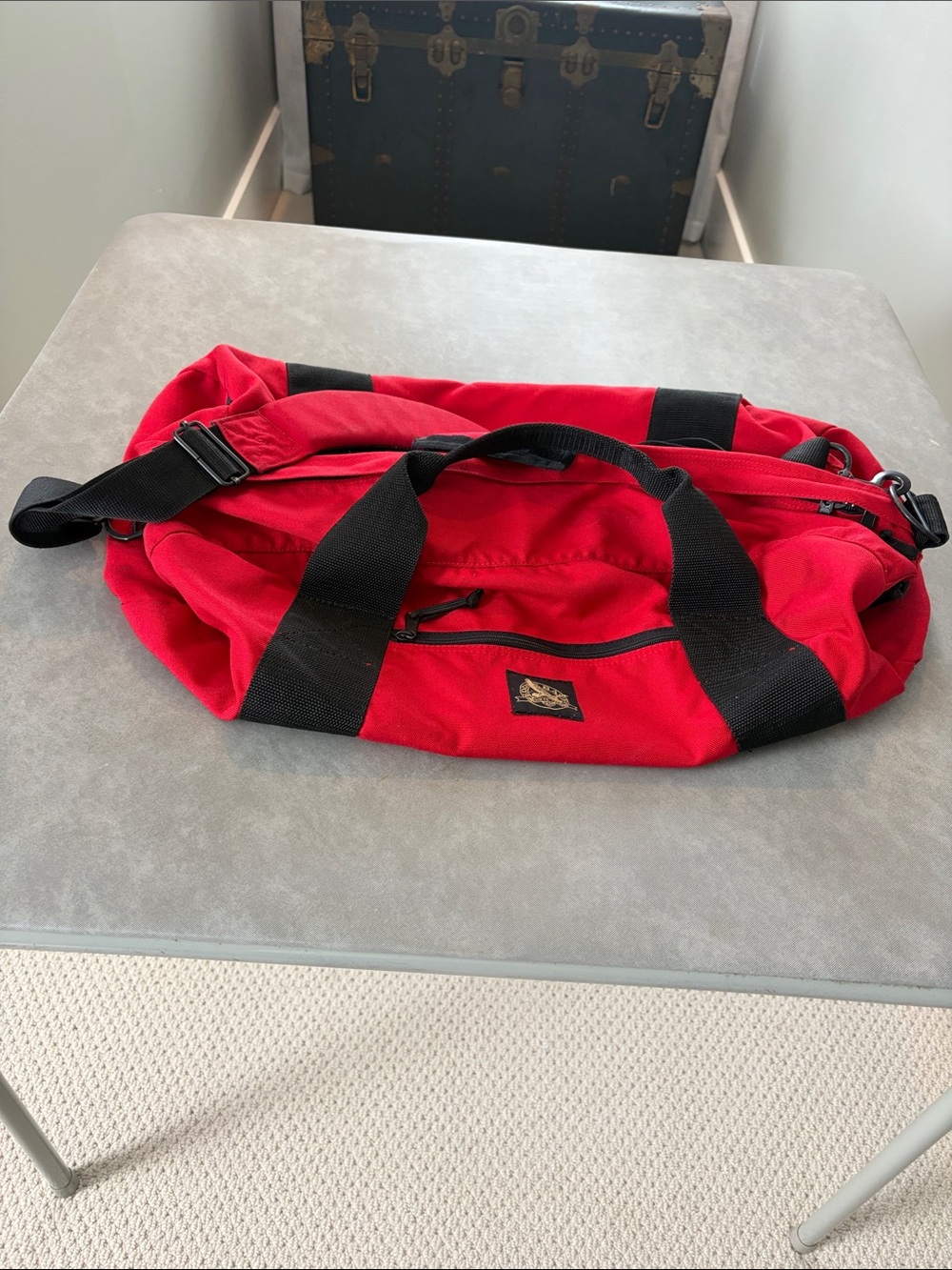 Vintage Eddie Bauer Red & Black Weekender Canvas Duffle Bag